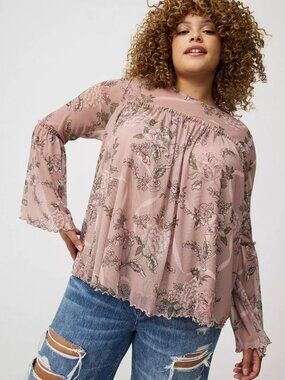 Torrid New NWOT Womens Plus Size 00 Flowy Stretch Mesh Top Pink Floral